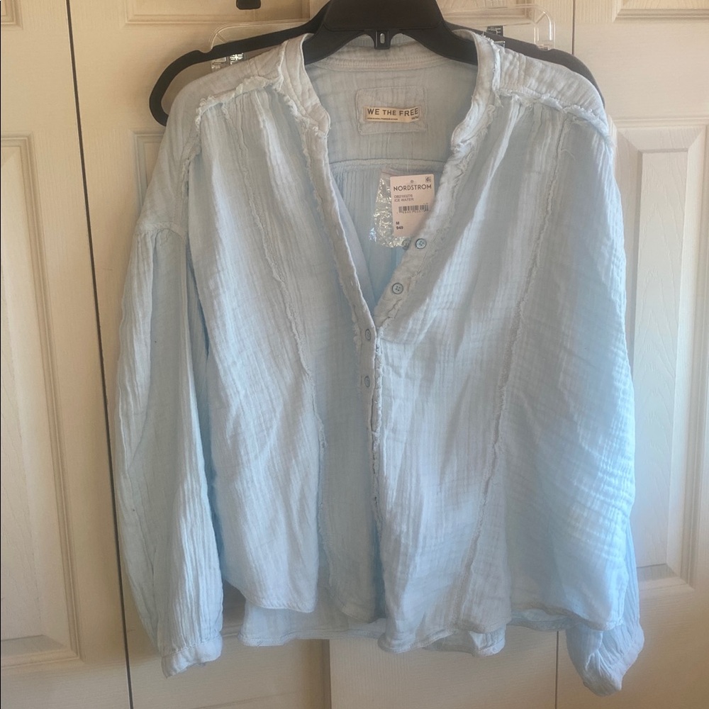 Free People NWT Valley 100% Cotton Vneck Doublecloth Button-Up Shirt - Picture 3 of 15